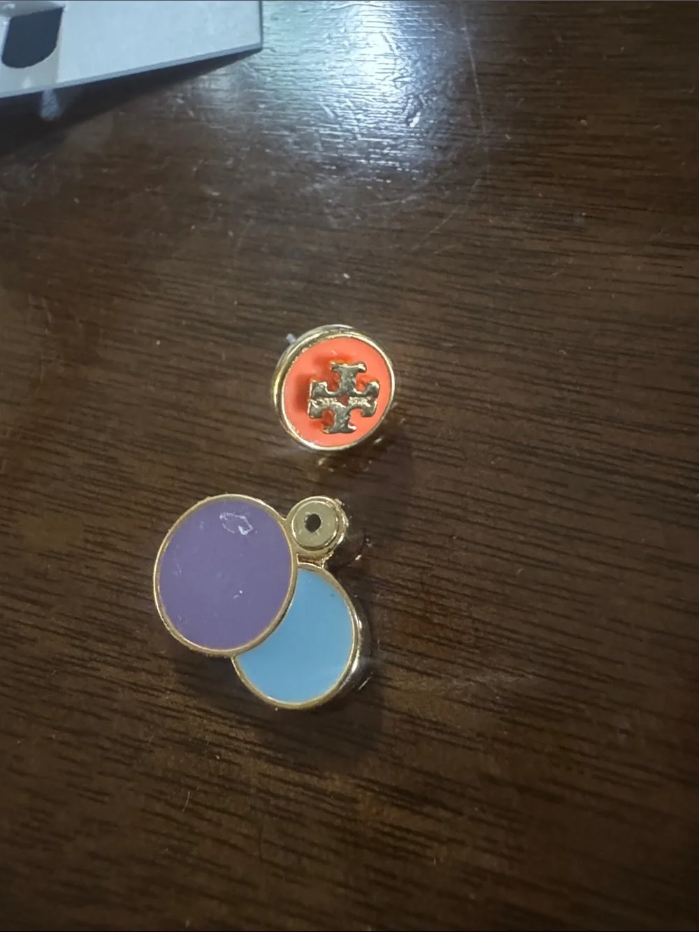 Tory Burch tri-color Enamel Circle Logo Studs in Purple, Orange & Blue NEW $129